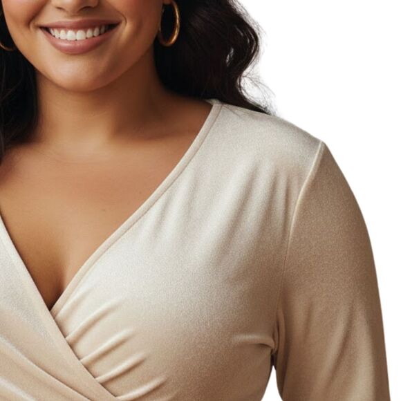 J. Crew Mercantile 2X Women's Faux Wrap Top Ivory Velvet Soft Holiday Party - Picture 2 of 10